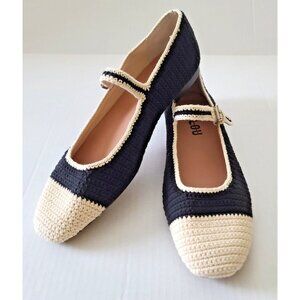 Anthropologie Bibi Lou Knit Colorblock Mary Jane Ballet Beige Black 9/40 NWOB